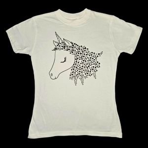 Unicorn With Flowers Stars & Hearts Tee Size Youth Medium